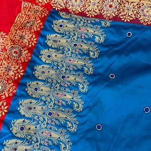 Blue red gold embellished Sare.